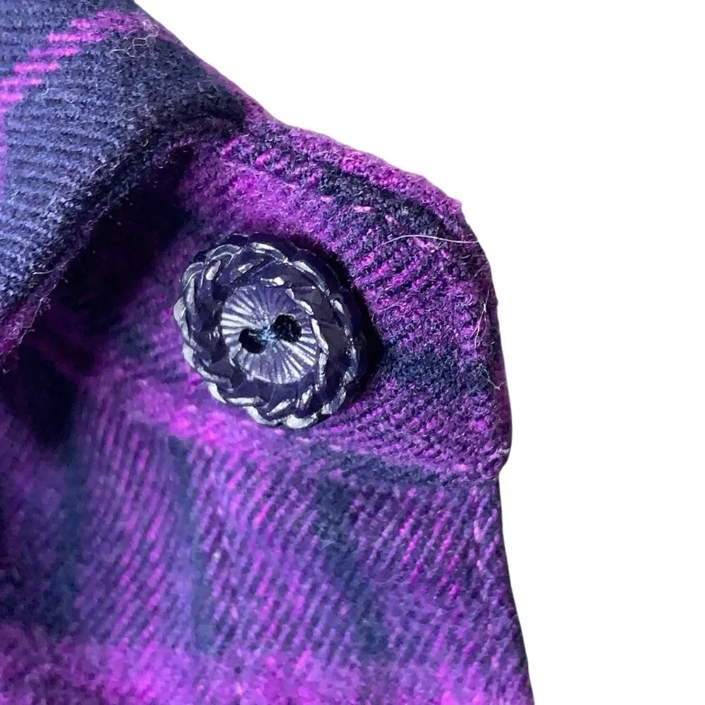 Anna Sui Mini Girls 12Y L Purple Plaid Shirt Dress Butterfly Embroidered Ruffle